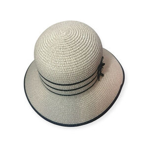 Magid Beige Black Stripe Straw Sun Beach With Three Little Bows